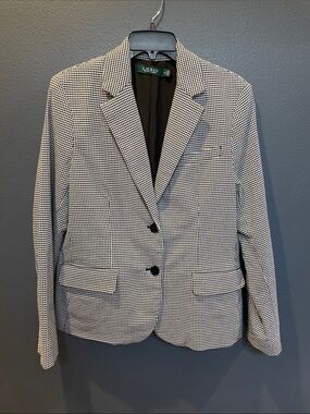 Lauren Ralph Lauren Black and White Houndstooth Tailored Blazer